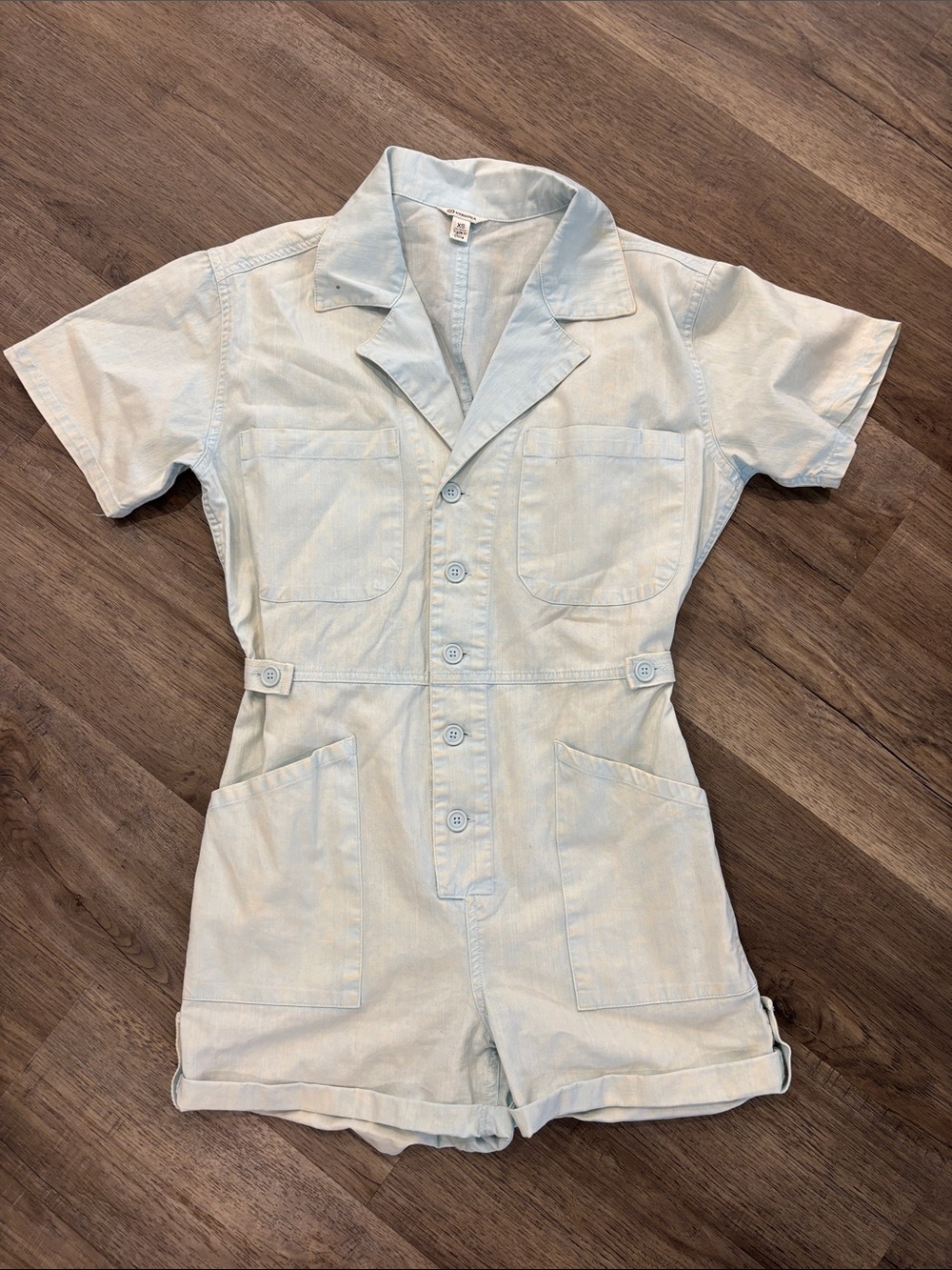 Light Blue Short-Sleeve Utility Romper - Casual Women's Jumpsuit XS